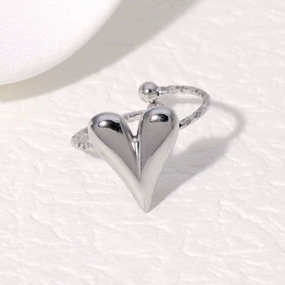 Simple Nonfading Loveshaped Open Ring French Retro Style Highgrade Goldplated Stainless Steel