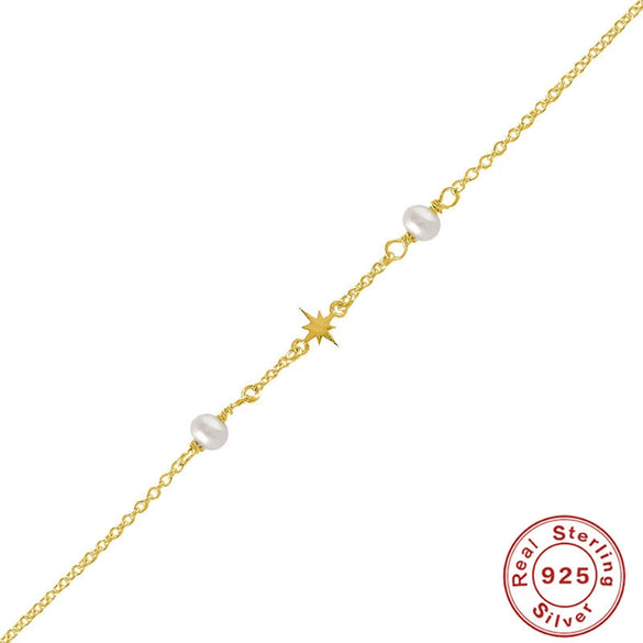 Simple Octagonal Star Freshwater Pearl S925 Sterling Silver Ladies Bracelet With Geometric Design And Electroplating