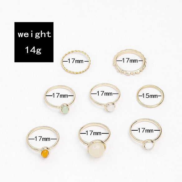 Simple Opal Champagne Color Alloy Diamond Ring Set Of 8