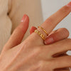 Simple Open Adjustable Ladies Stainless Steel Ring With Geometric Pattern 18K Gold Plated