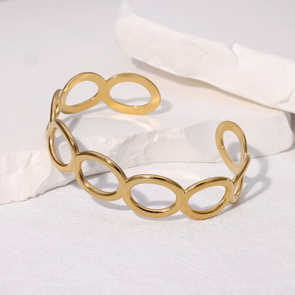 Simple Open Chain Bracelet In Stainless Steel With Geometric Style And Gold Plated Electroplating