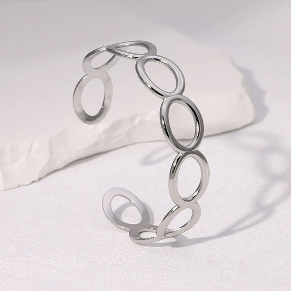 Simple Open Chain Bracelet In Stainless Steel With Geometric Style And Gold Plated Electroplating