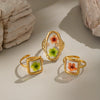 Simple Open Ring For Girls In Casual Style With Everlasting Flower Design Made Of Titanium Steel And Electroplated