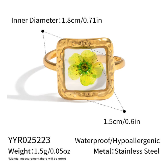 Simple Open Ring For Girls In Casual Style With Everlasting Flower Design Made Of Titanium Steel And Electroplated