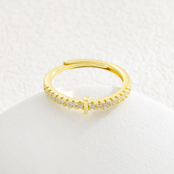 Simple Opening Adjustable Brass Plated Letter Ring Copper Inlaid With Zircon Letter Shaped