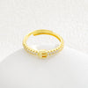 Simple Opening Adjustable Brass Plated Letter Ring Copper Inlaid With Zircon Letter Shaped