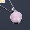 Simple Oval Convex Natural Crystal Pendant Necklace With Ball Chain Unisex Minimalist Jewelry