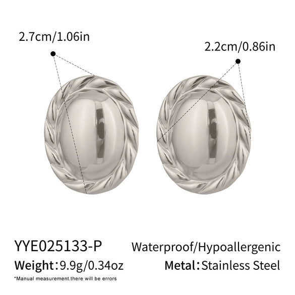 Simple Oval Lace Geometric Stainless Steel Electroplated Women's Earrings