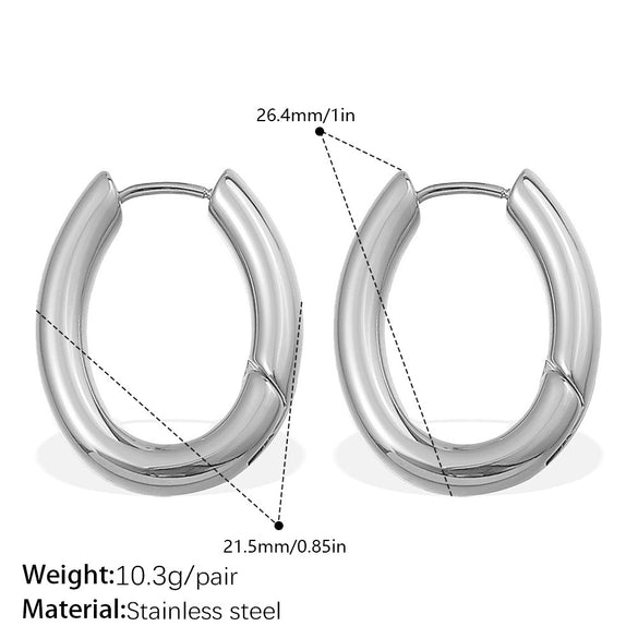 Simple Oval 316L Stainless Steel Hoop Earrings For Women With Electroplating