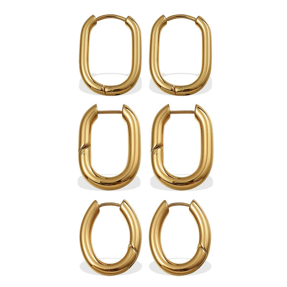 Simple Oval 316L Stainless Steel Hoop Earrings For Women With Electroplating
