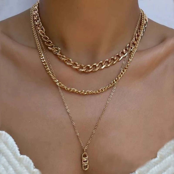 Metal Thick Chain Small Twist Three-layer Necklace
