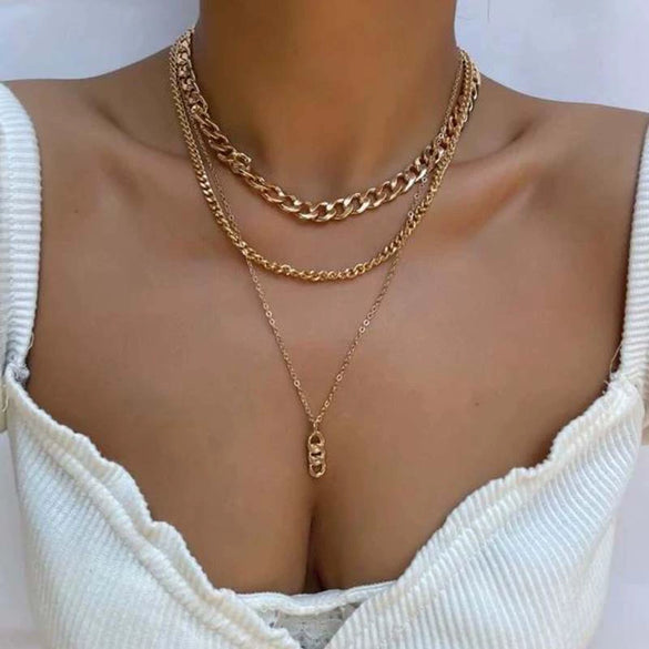 Metal Thick Chain Small Twist Three-layer Necklace