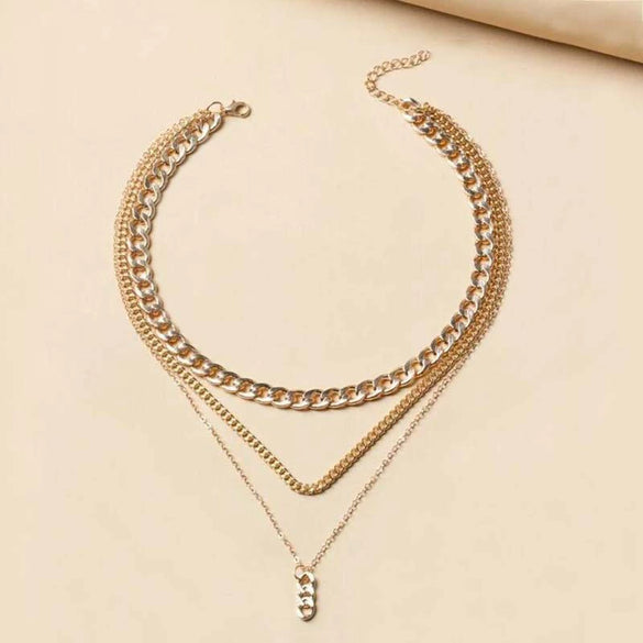 Metal Thick Chain Small Twist Three-layer Necklace