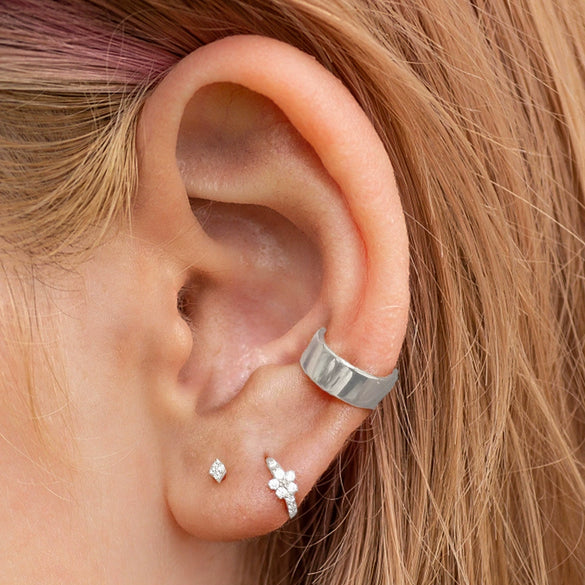 Simple Personality C Shaped Ear Clip For Women Copper Geometric Diamond Inlaid Set With Gemstones