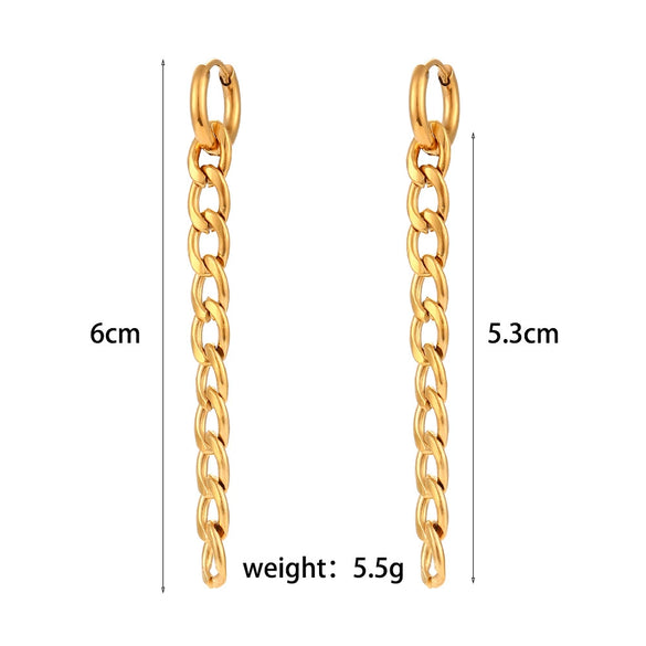 Simple Personality Fashion Ear Chain And Ear Ring Jewelry In Stainless Steel With Geometric Styling And Electroplating Long Figaro Chain Earrings