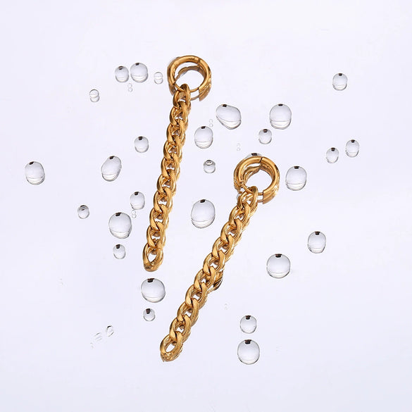 Simple Personality Fashion Ear Chain And Ear Ring Jewelry In Stainless Steel With Geometric Styling And Electroplating Long Figaro Chain Earrings