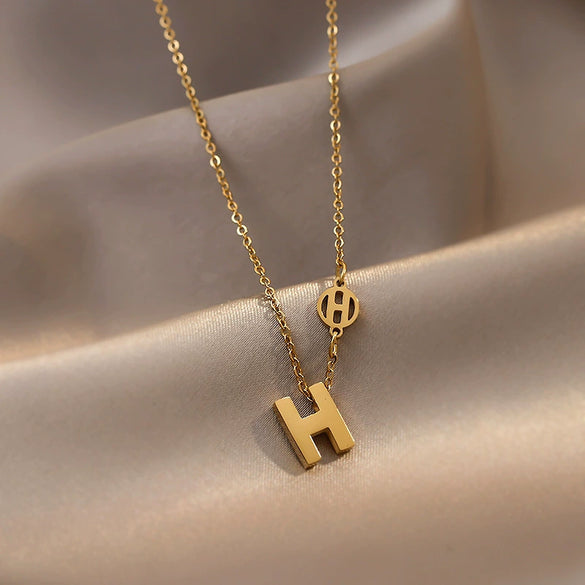 Simple Personality Female Titanium Steel Necklace With Letters Numbers Text Pendant 18K Gold Plated Clavicle Chain