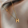 Simple Personality Female Titanium Steel Necklace With Letters Numbers Text Pendant 18K Gold Plated Clavicle Chain