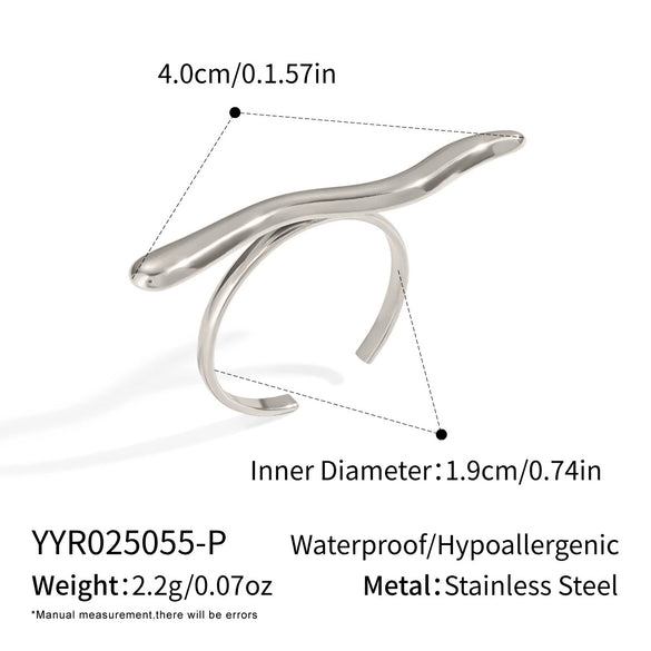 Simple Personality Niche Curve Open Design Fashionable Nonfading Waterproof Geometric Stainless Steel Ring For Women With Electroplating