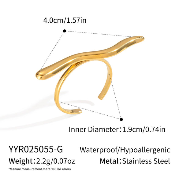 Simple Personality Niche Curve Open Design Fashionable Nonfading Waterproof Geometric Stainless Steel Ring For Women With Electroplating