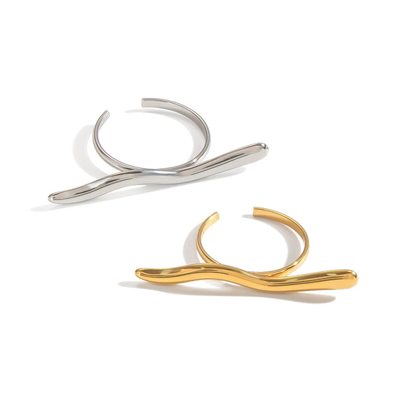Simple Personality Niche Curve Open Design Fashionable Nonfading Waterproof Geometric Stainless Steel Ring For Women With Electroplating