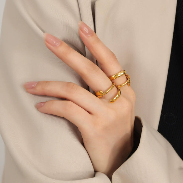 Simple Personality Niche Design 316L Stainless Steel Goldplated Geometric Irregular Fashion Ring Jewelry For Women