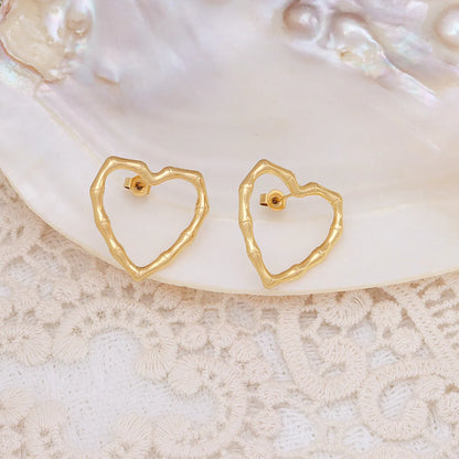 Simple Personality Titanium Steel 18k Gold Heart Earrings Wholesale