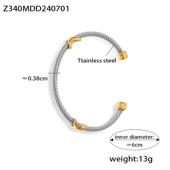 Simple Personality Twist Steel Wire Opening Adjustable All Match Bracelet In Stainless Steel With Electroplating