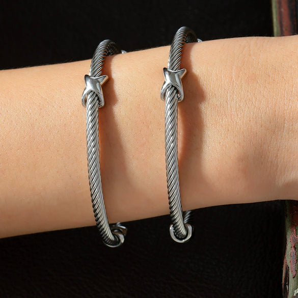 Simple Personality Twist Steel Wire Opening Adjustable All Match Bracelet In Stainless Steel With Electroplating