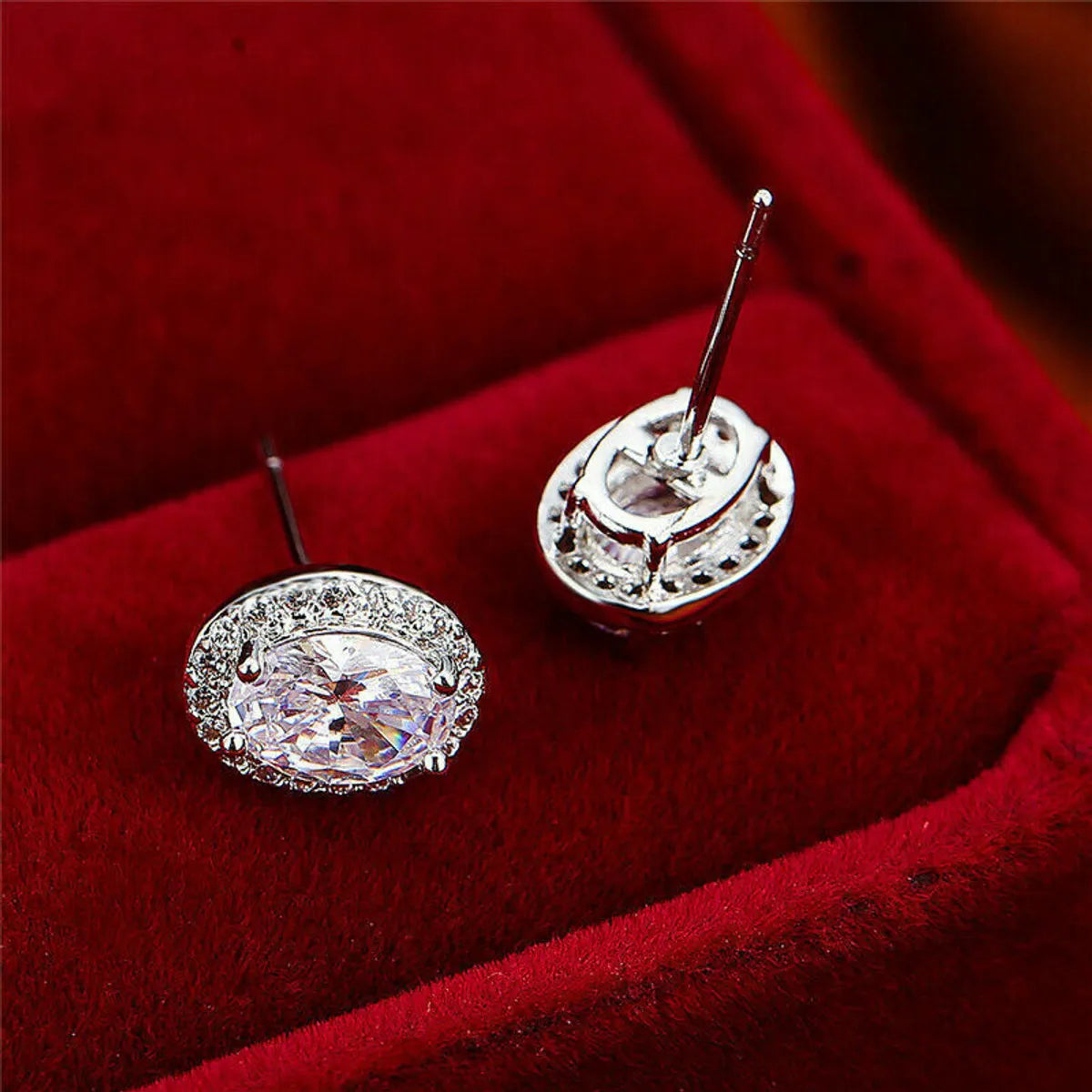 Simple Pigeon Egg Diamond Zircon Oval Copper Earrings Female Ear Jewelry