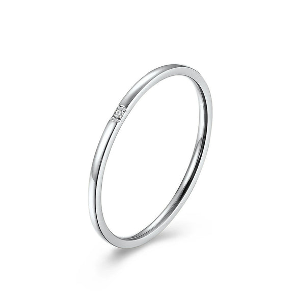 Simple Plain Zircon Ring For Women In Titanium Steel With Geometric Shape And Electroplating Design