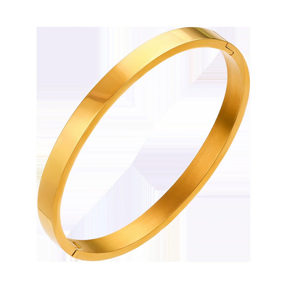 Simple Polished Stainless Steel Three Tone Bracelet Smooth Minimalist Bangle For Couples