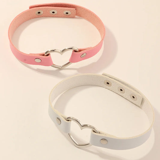 Simple Pu Leather Love Choker Set