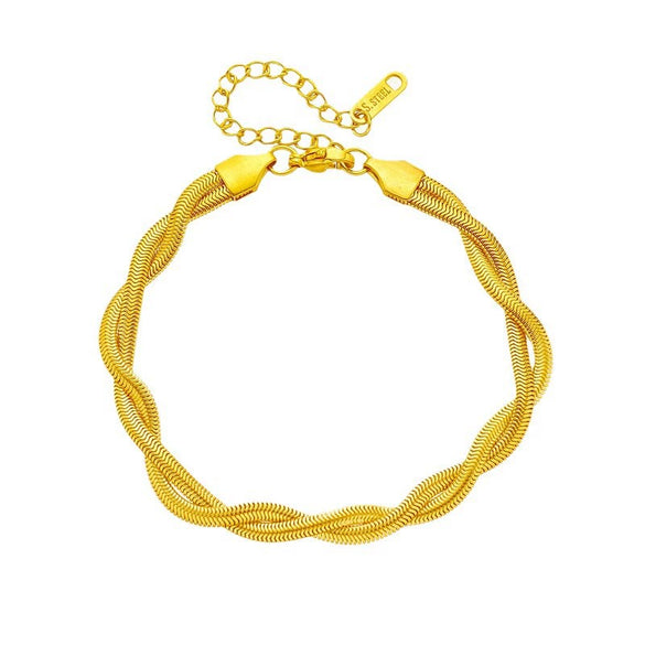 Simple Punk Hip Hop Unisex Metal Titanium Steel Ring Twist Chain Bracelet With Geometric Pattern Electroplated