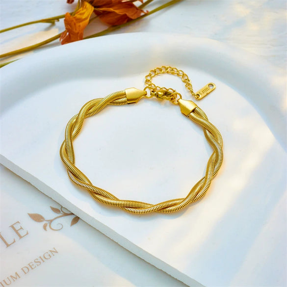 Simple Punk Hip Hop Unisex Metal Titanium Steel Ring Twist Chain Bracelet With Geometric Pattern Electroplated