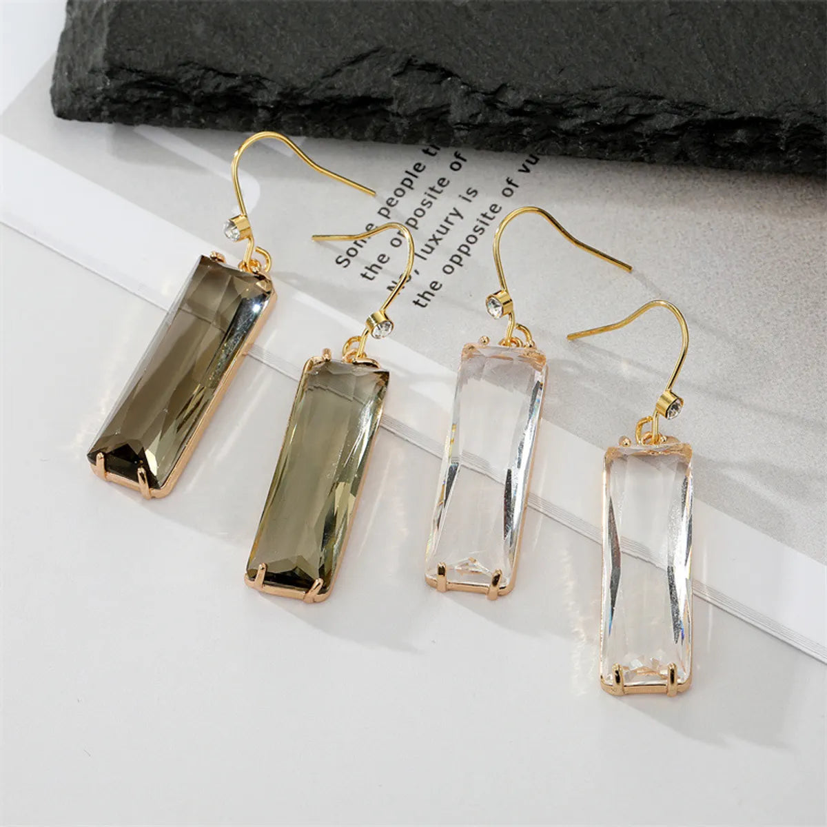 Simple Rectangular Crystal Zircon Alloy Edging Glass Earrings Women