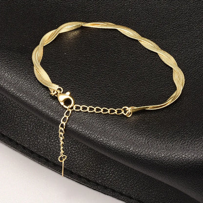 Simple Retro 18k Gold Double Twist Titanium Steel Bracelet Female