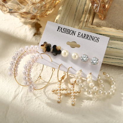 Simple Retro Acrylic Pearl Geometric Earrings Set 6 Pairs