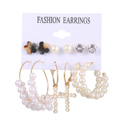 Simple Retro Acrylic Pearl Geometric Earrings Set 6 Pairs