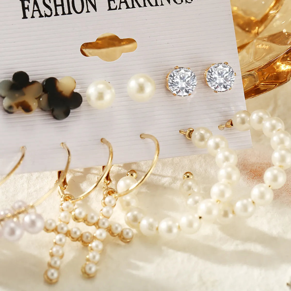 Simple Retro Acrylic Pearl Geometric Earrings Set 6 Pairs