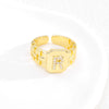 Simple Retro Adjustable Open Ring Copper With Zirconia 26 English Letters Design
