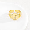 Simple Retro Adjustable Open Ring Copper With Zirconia 26 English Letters Design
