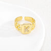 Simple Retro Adjustable Open Ring Copper With Zirconia 26 English Letters Design