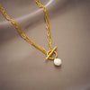 Simple Retro Baroque Pearl Irregular Ot Double Chain Titanium Steel Punk Necklace With Electroplating Geometric Design