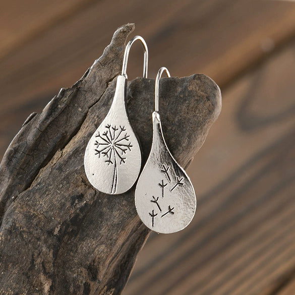Simple Retro Brushed Dandelion Drop Shape Alloy Women's Earrings Electroplated