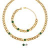 Simple Retro Choker Jewelry Set With Titanium Steel Gold Plated Cuban Chain And Inlaid White Green Zircon