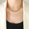Simple Retro Choker Jewelry Set With Titanium Steel Gold Plated Cuban Chain And Inlaid White Green Zircon