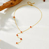 Simple Retro Cut Love Y Shape Clavicle Chain Necklace For Ladies Stainless Steel With Color Rhinestones And Electroplating Treatment