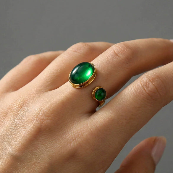 Simple Retro Fashion Dark Green Stainless Steel Electroplated Open Adjustable Ring Unisex Jewelry