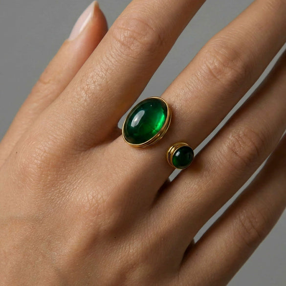 Simple Retro Fashion Dark Green Stainless Steel Electroplated Open Adjustable Ring Unisex Jewelry